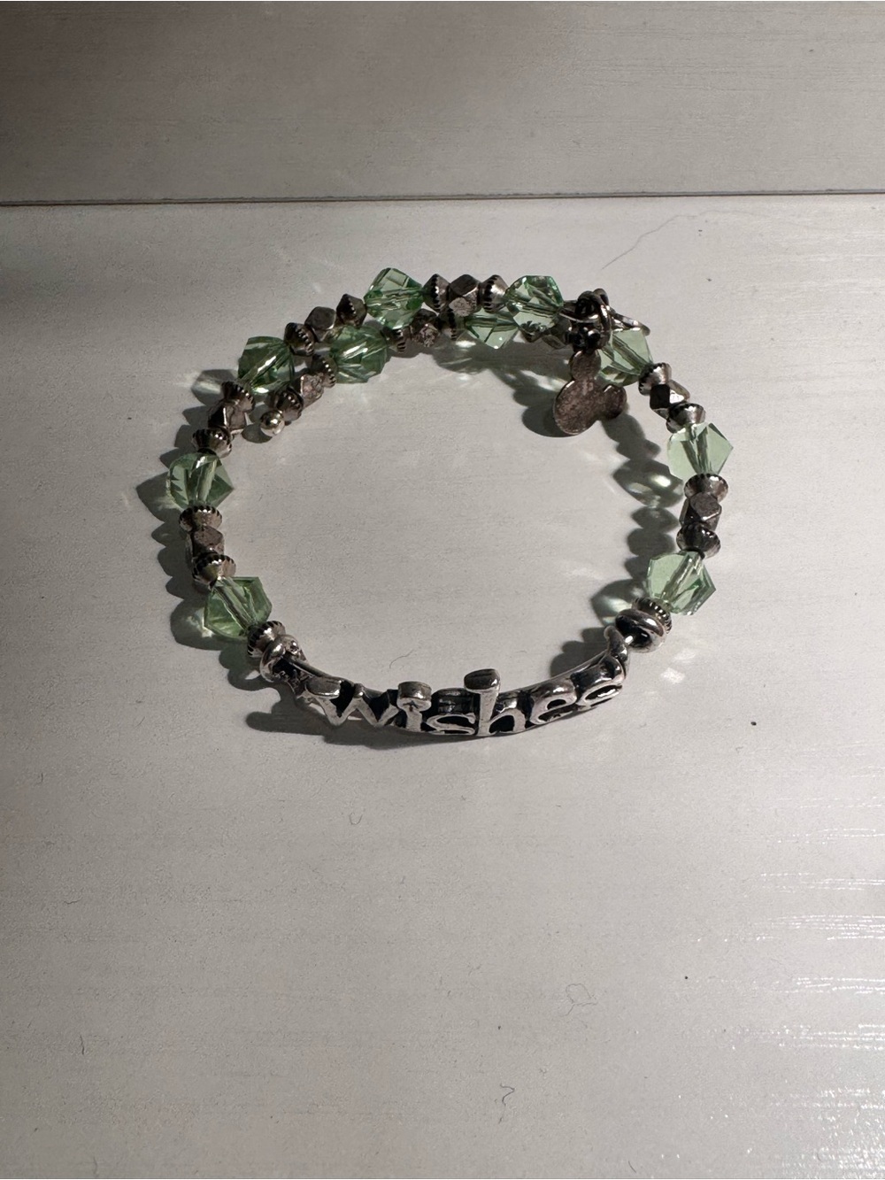 Disney Wishes Green Crystal and Silver Beaded Bracelet